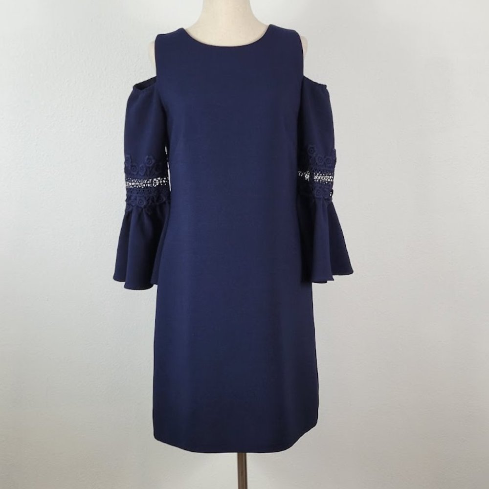 ELIZA J sheath off shoulder dress blue Sz 10P - Picture 1 of 8